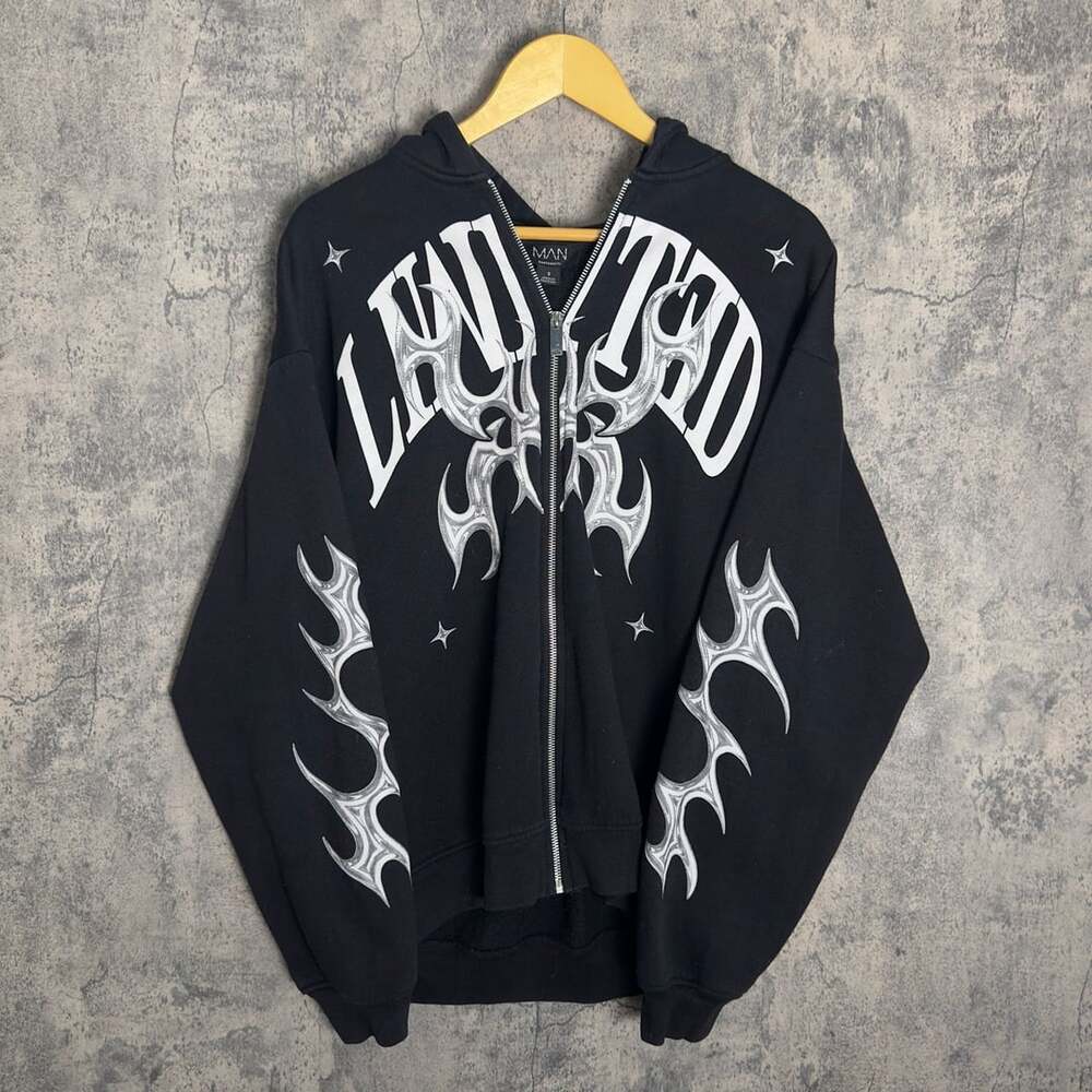 BoohooMAN Limited Graphic Zip Through Oversized Hoodie Size S